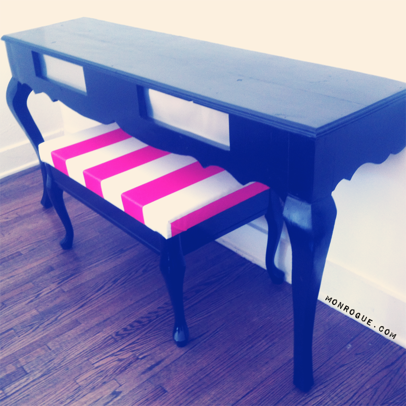 diy half table and striped bench via monrogue